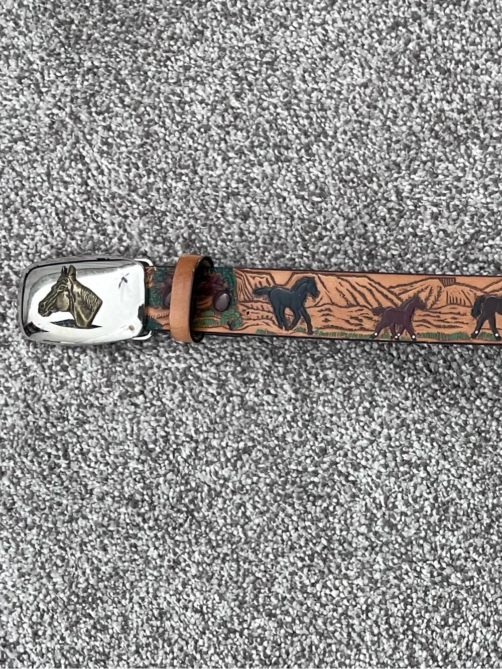 Nocona Brown Bonded Leather kids belt with painted horses and scenery